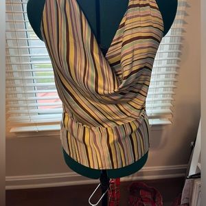 Silk striped halter top, tie at the neck button at lower back